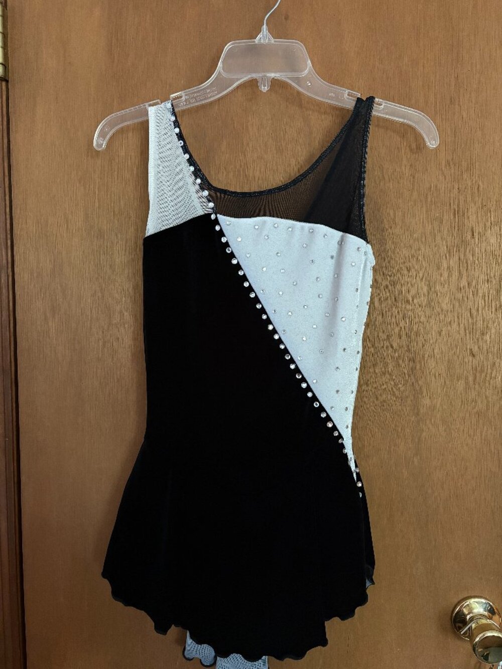 Ladies Sleeveless Sharene Black and White Color Block Figure Skating Dress